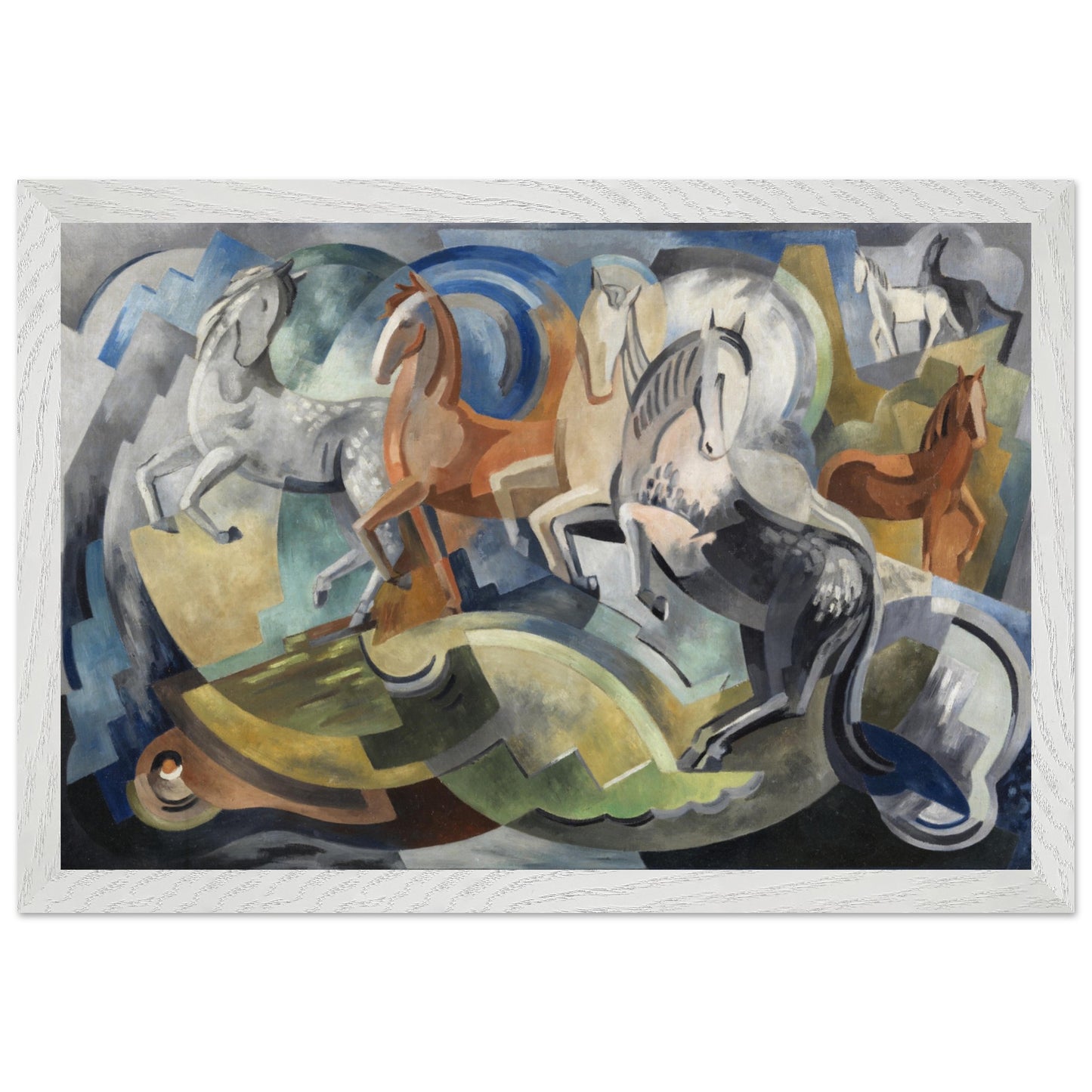 Achill Horses by Irish Artist Mainie Jellett Abstract Art Print 30x45 cm / 12x18″ / Wooden Framed Print / White frame