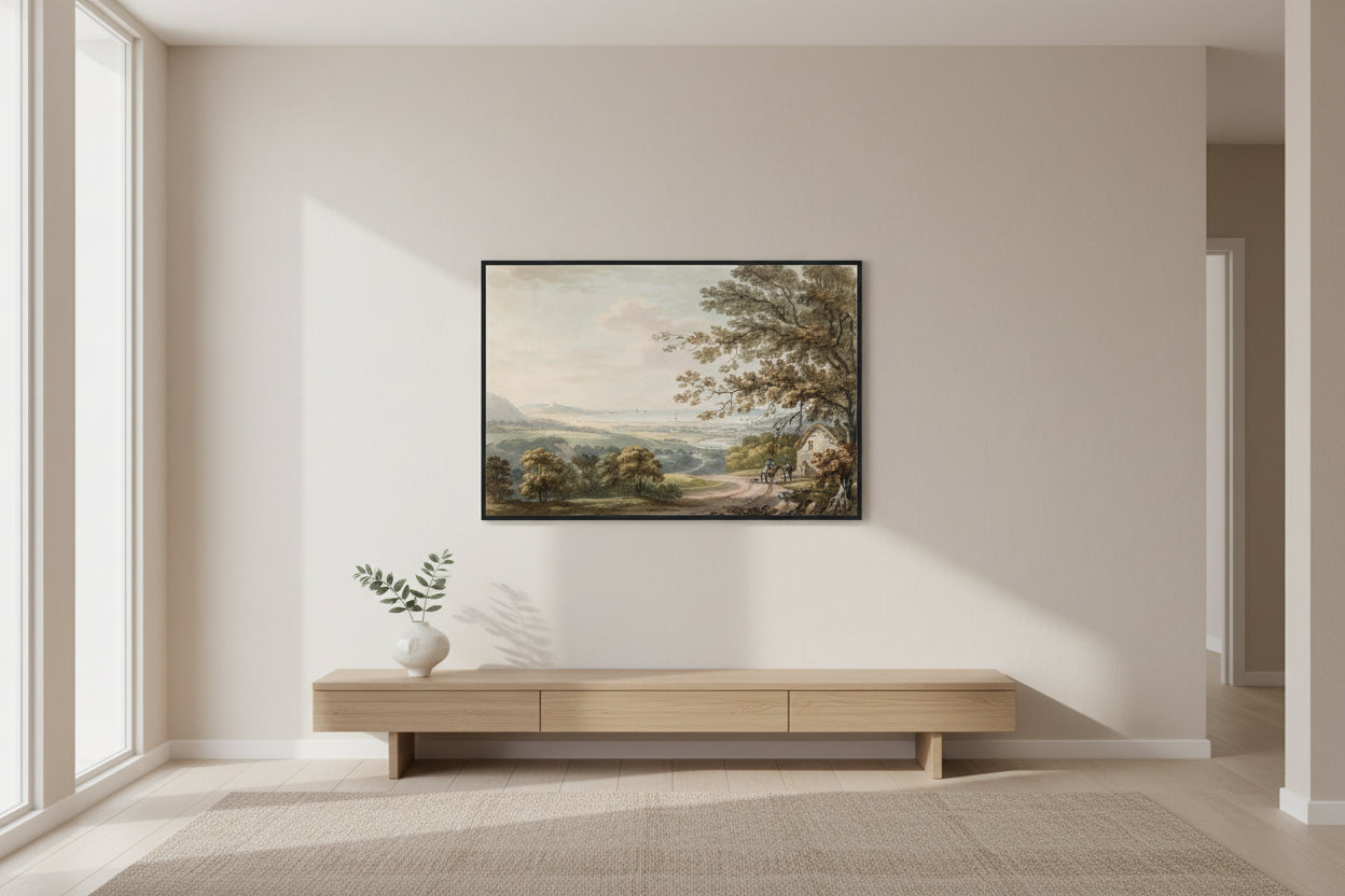 The Countryside near Bray, County Wicklow, Looking towards Killiney Bay" by Thomas Sautelle Roberts (1760-1826). Framed Print