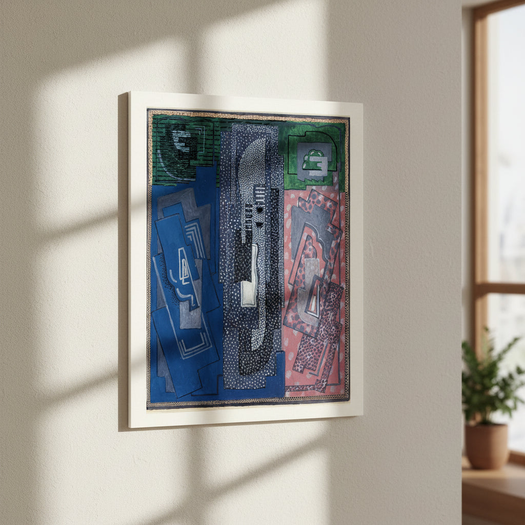 Four Element Composition by Mainie Jellett – unframed 40x50 cm Collector’s Edition print on Master’s Edition archival paper, vertical abstract artwork. in soft window light casting dappled shadows. Warm, natural, premium lifestyle look.