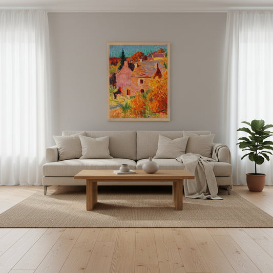 Maisons Rouges à Pont-Aven Collector’s Edition print by Roderic O’Conor in natural wood frame, museum-grade archival presentation.