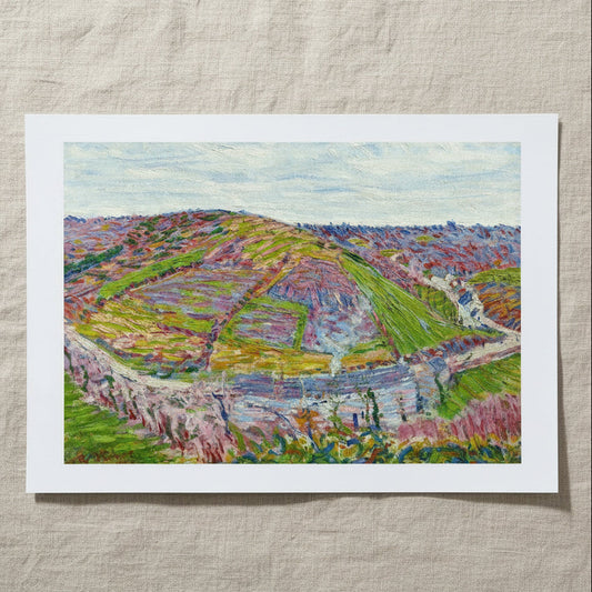 Paysage, Pont Aven by Roderic O’Conor – Collector’s Edition Irish Art Print 40×50 cm unframed archival print resting on light linen fabric. Soft natural daylight, gentle shadows, artisanal fine-art photography style.