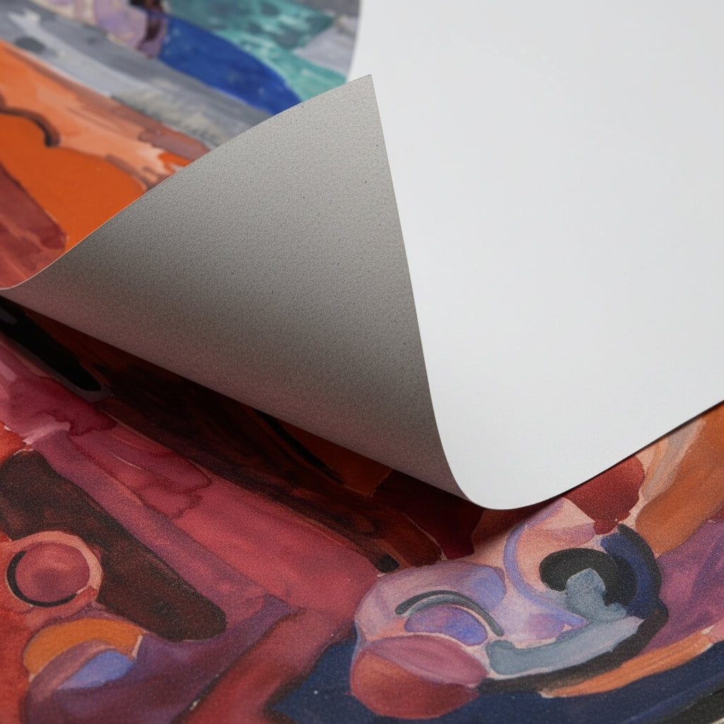 I Have Trodden the Winepress Alone by Mainie Jellett – unframed museum-quality Irish Modernist religious art print macro close-up of unframed art print corner, showing matte 250 gsm museum
paper texture, crisp ink detail from Mainie Jellett’s abstract painting,
soft diffused studio lighting, premium fine art photography