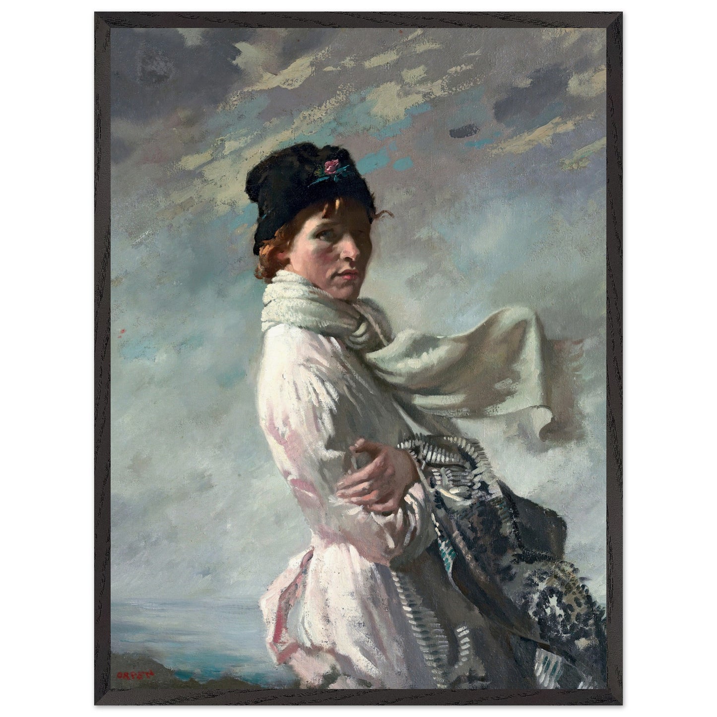 Black framed fine art print of Sir William Orpen’s In Dublin Bay: Portrait of the Artist’s Wife, Irish Impressionist painting.