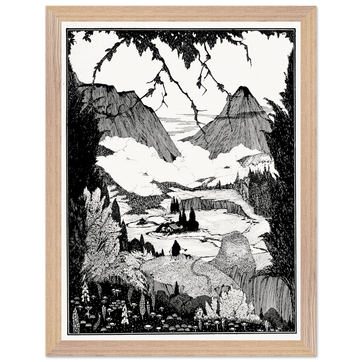 30×40 cm – Harry Clarke “Landor’s Cottage” framed art print in natural wood frame, 30×40 cm