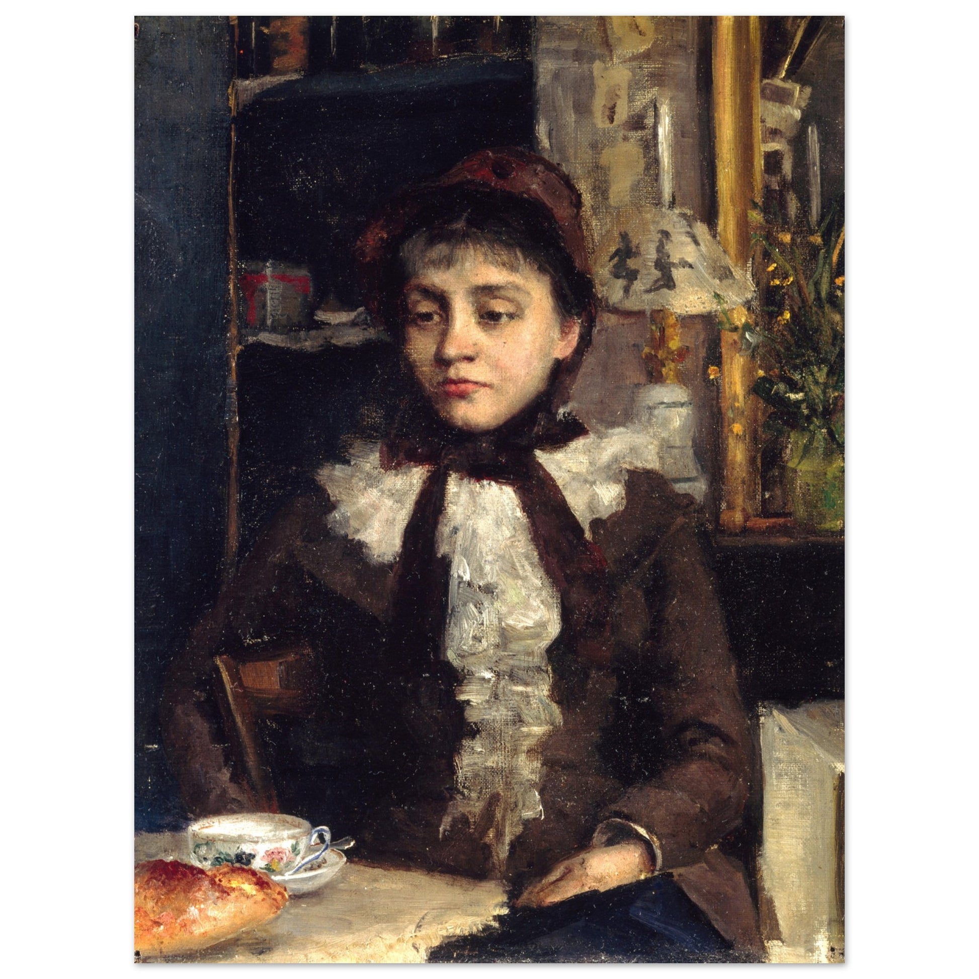 Le Petit Déjeuner (1885) by Sarah Purser  Irish Art Print – framed print close-up | Buy Irish Art