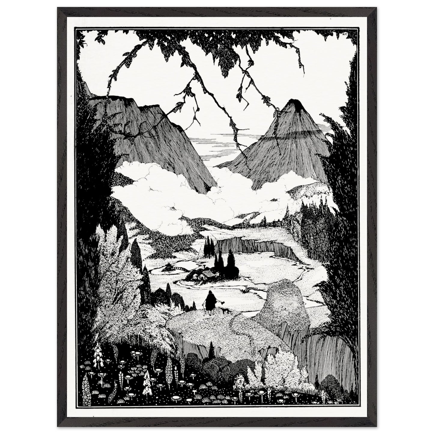 60×80 cm – Harry Clarke “Landor’s Cottage” framed art print in black frame, 60×80 cm
