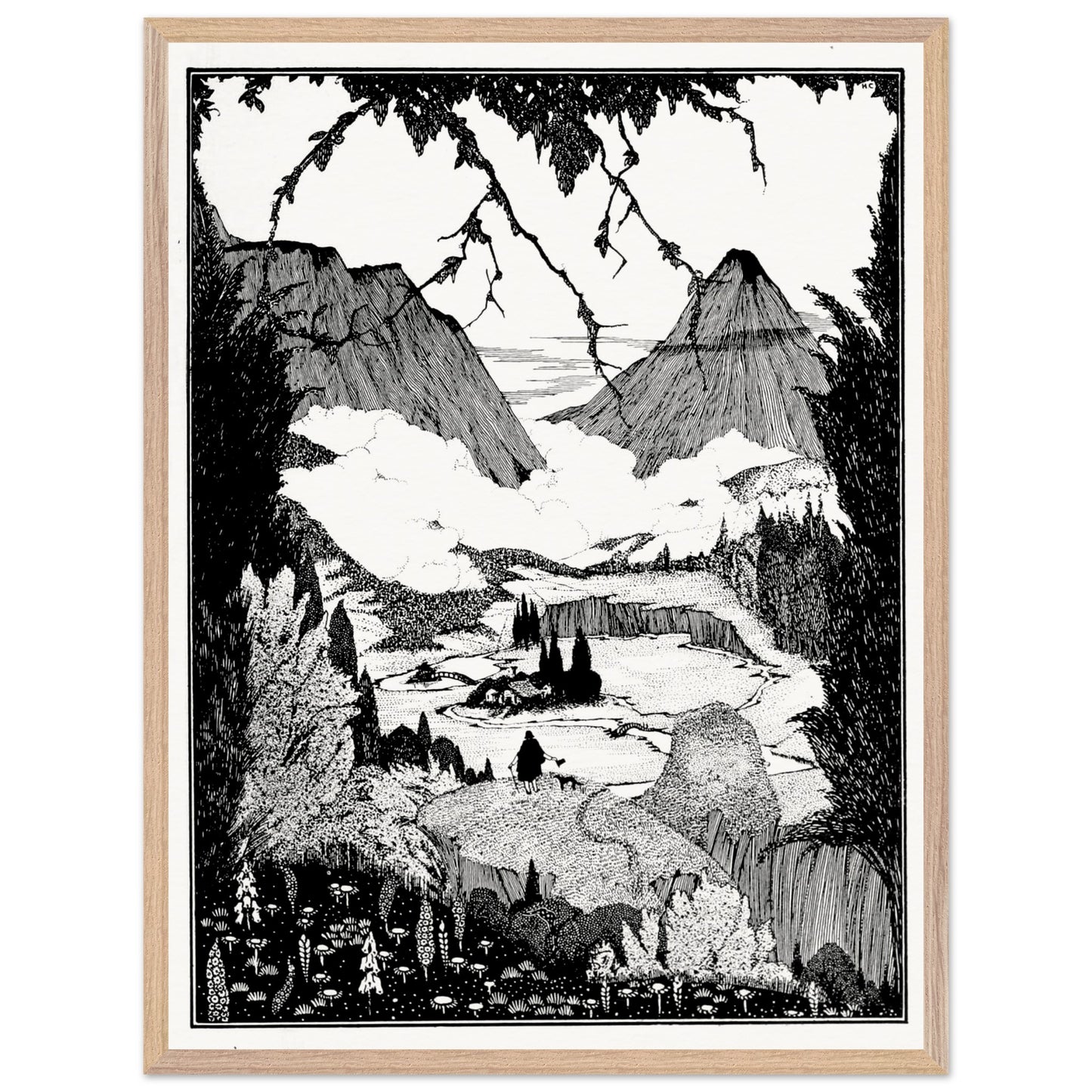 60×80 cm – Harry Clarke “Landor’s Cottage” framed art print in natural wood frame, 60×80 cm