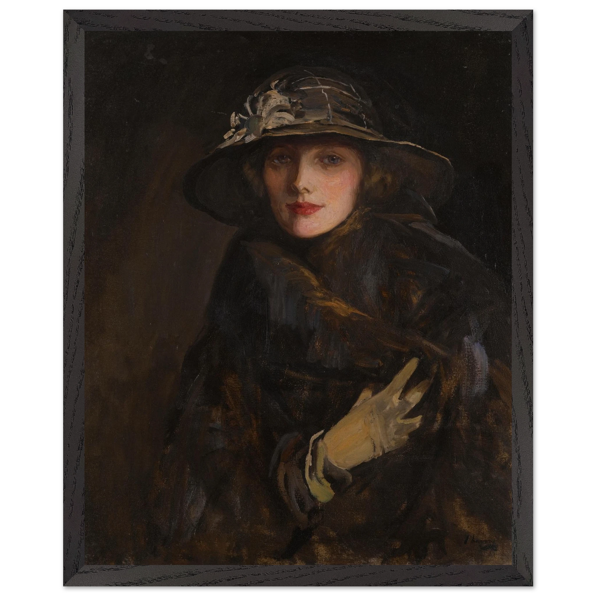 A Lady in Brown 1920 by Sir John Lavery 40x50 cm framed Irish art print in black frame Collector’s Edition