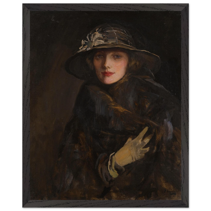 A Lady in Brown 1920 by Sir John Lavery 40x50 cm framed Irish art print in black frame Collector’s Edition