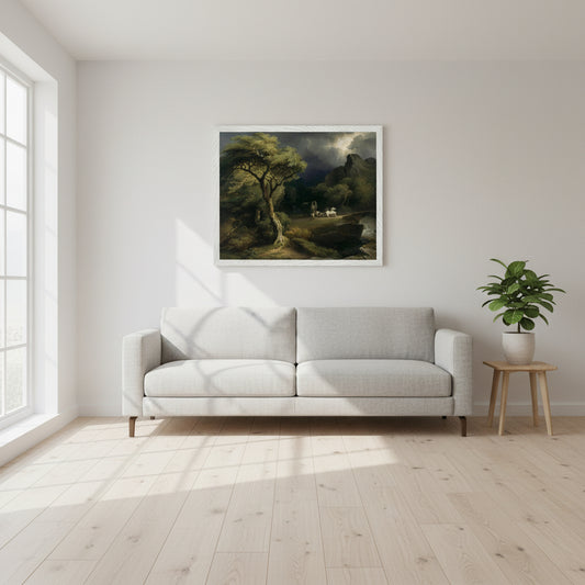 Collector’s Edition fine art print in white frame, 40×50 cm, featuring lightning storm by Irish painter James Arthur O’Connor.