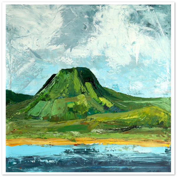 Semi abstract Irish landscape art Print depicts Lurig Mountain and Cushendall beach, County Antrim, Northern Ireland.