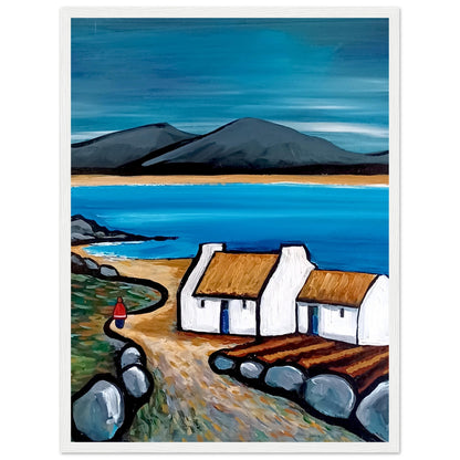 Connemara Lakes Cottage 60x80 cm Irish art print in white frame
