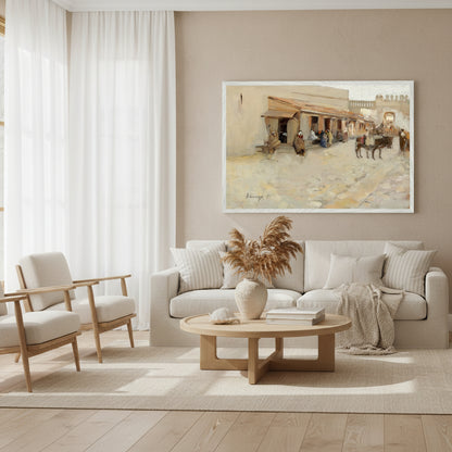 El Asha (1891) by Sir John Lavery in white FSC wooden frame, 60×90 cm museum-quality reproduction. Coastal-inspired interior, white frame artwork on soft beige wall, natural sunlight, serene and airy styling, luxury home décor.