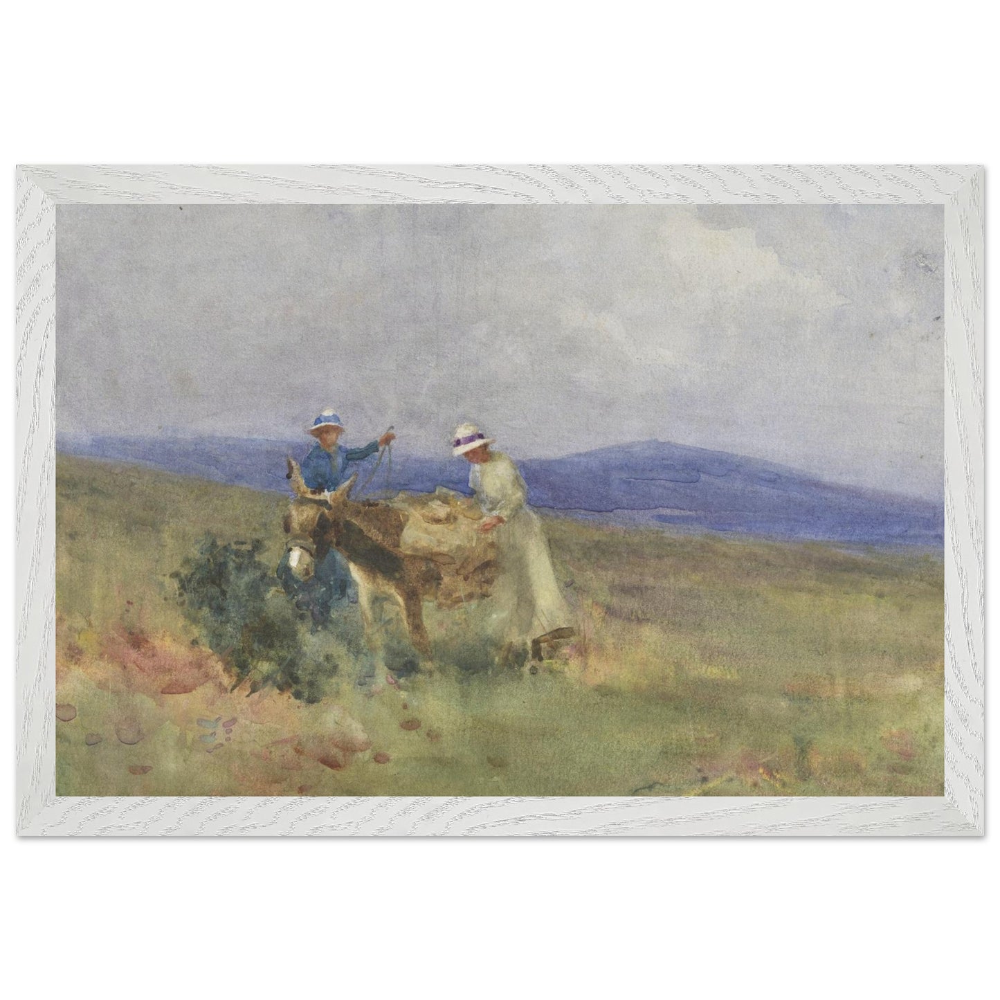 Framed 30x45 cm print of Unpacking the Picnic by Mildred Anne Butler in white frame