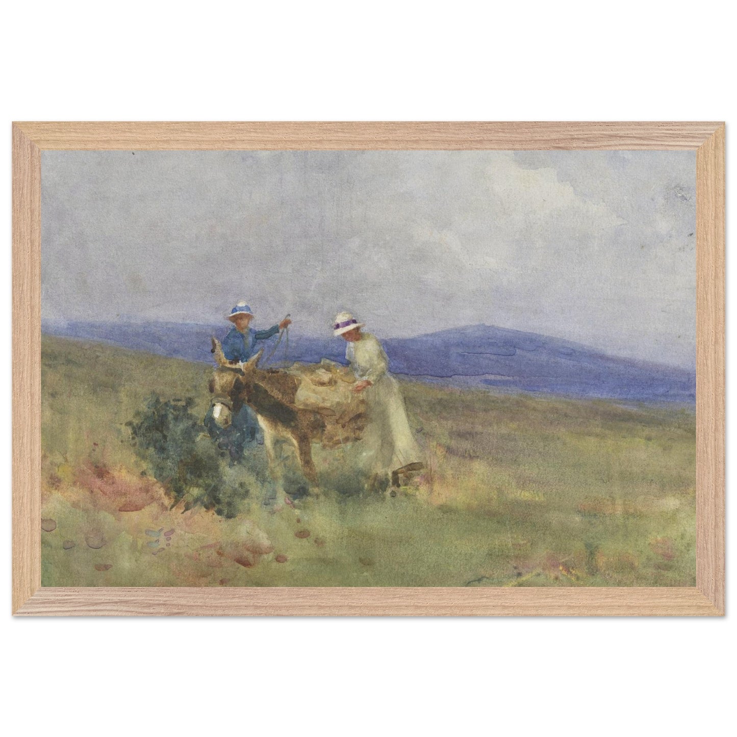 Framed 30x45 cm print of Unpacking the Picnic by Mildred Anne Butler in wood frame