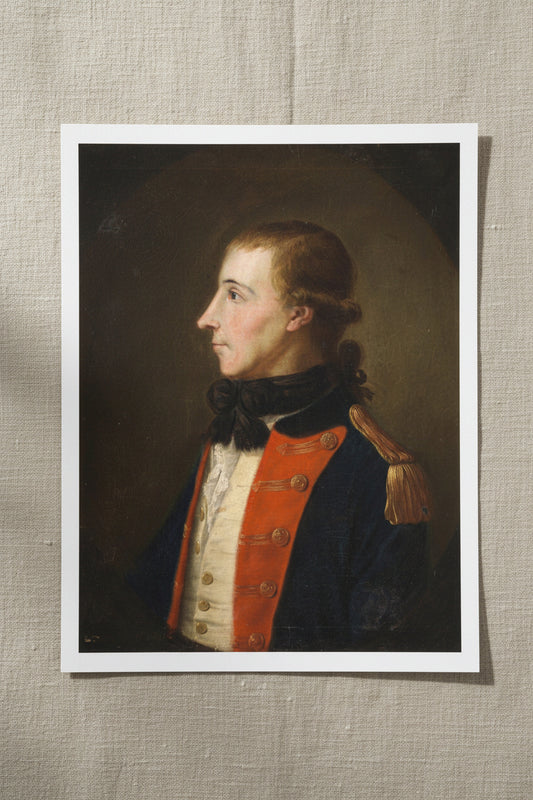 Framed reproduction print of Wolfe Tone in French military uniform, Irish revolutionary leader