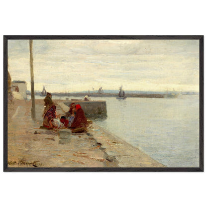 A refined Irish heritage interior featuring a framed Collector’s Edition art print of
“Women on a Galway Quayside (1893)” by Walter Osborne,
hung in a warm, neutral-toned living room,
solid wood or black gallery frame,
soft natural light from a side window,
muted colour palette inspired by the Irish west,
linen sofa, aged timber, understated elegance,
museum-inspired home, timeless and sophisticated,
no people present, calm, contemplative mood
