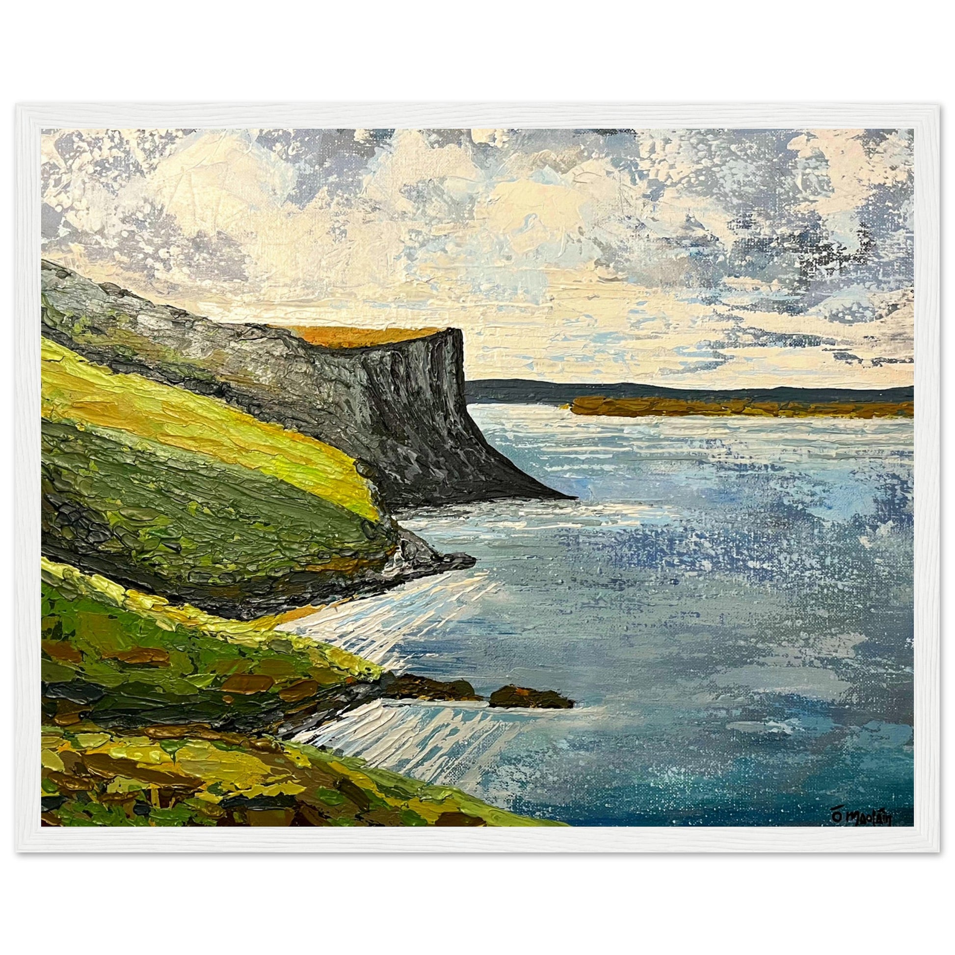 Murlough Bay and Fair Head framed Irish art print in white frame 40x50 cm