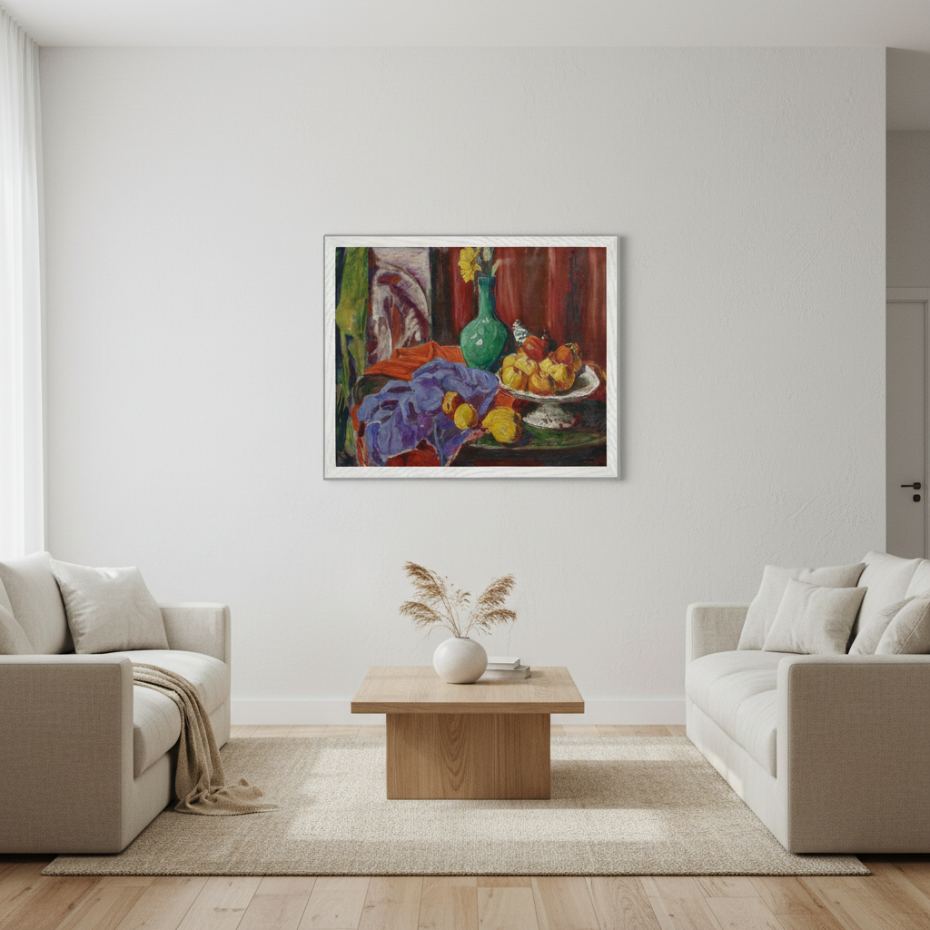 40×50 cm Roderic O’Conor Still Life of Fruit and Green Vase print in white FSC-certified wooden frame, premium archival display.