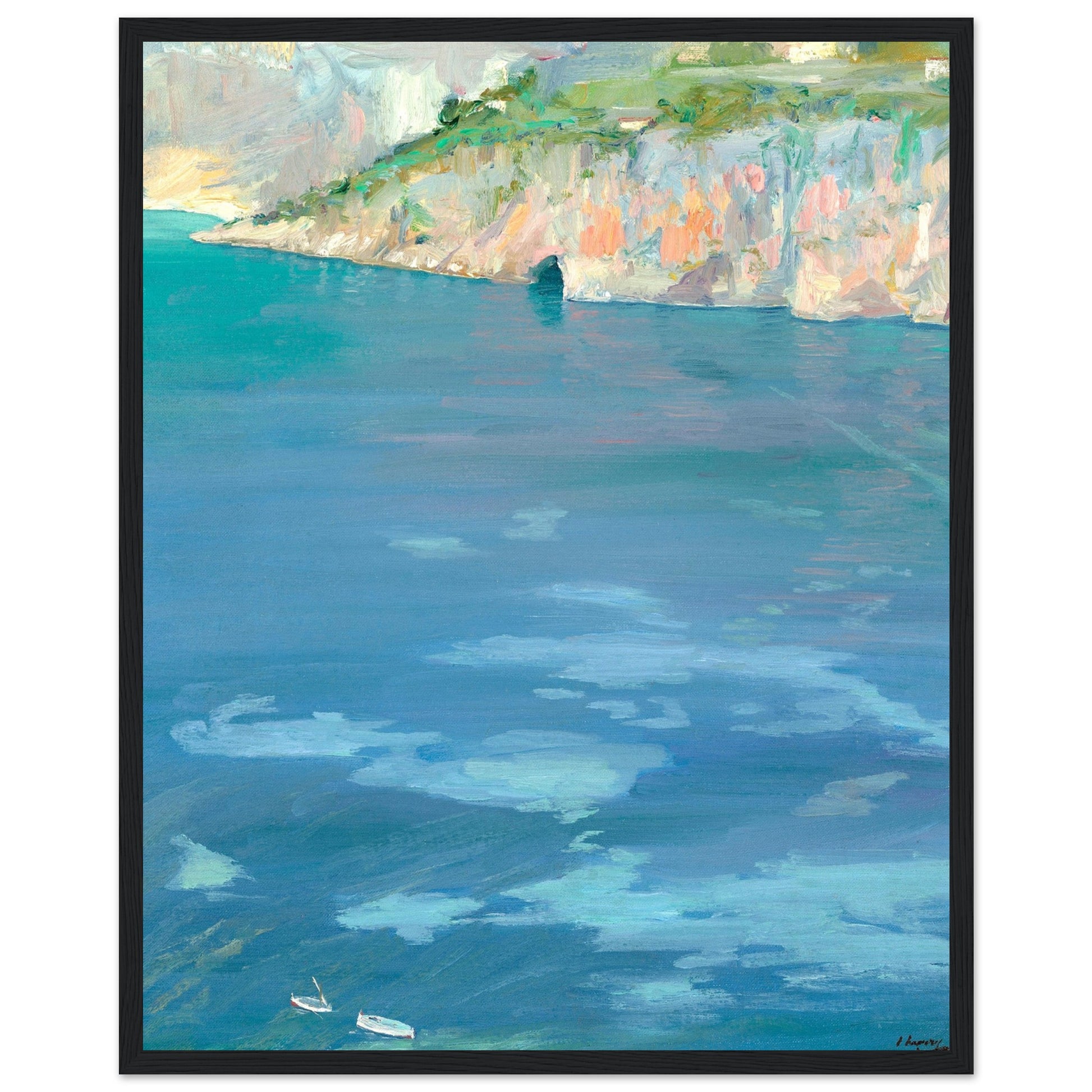 The Little White Boats, Cap Ferrat by Sir John Lavery – 40x50 cm Collector’s Edition museum-quality print in black wooden frame, sweeping blue bay with white boats and sunlit cliffs