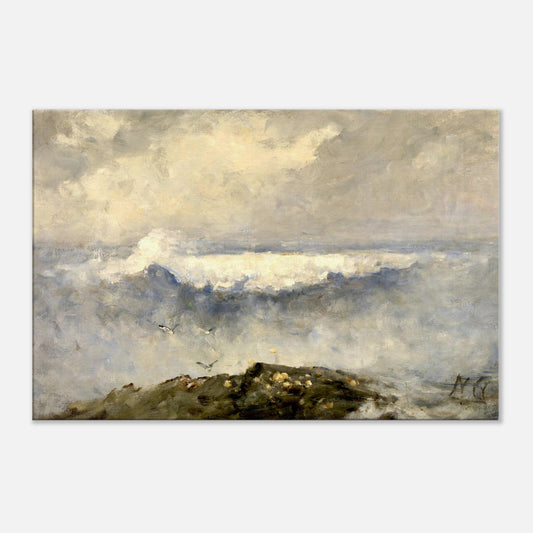 The Wave canvas in a minimalist white-walled room with Scandinavian furnishings and neutral textures