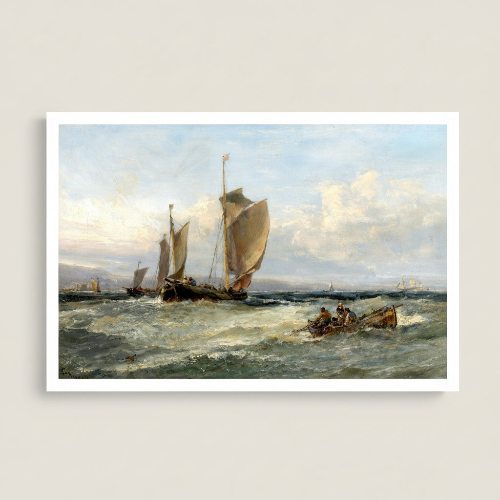 Trawlers Leaving Port by Edwin Hayes – unframed vertical art print on premium matte paper, 60×90 cm Unframed fine art print of ‘Trawlers Leaving Port’ by Edwin Hayes laid flat against a light neutral background, crisp edges, premium matte texture visible, editorial product photography.