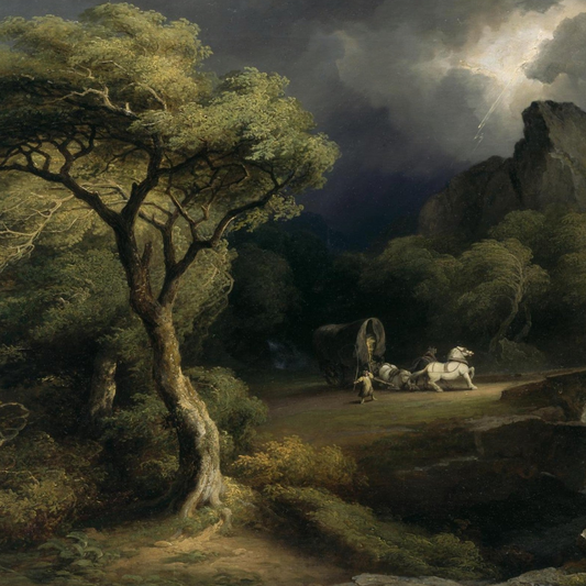 A Thunderstorm: The Frightened Wagoner by James Arthur O’Connor, dramatic Irish romantic landscape art print
