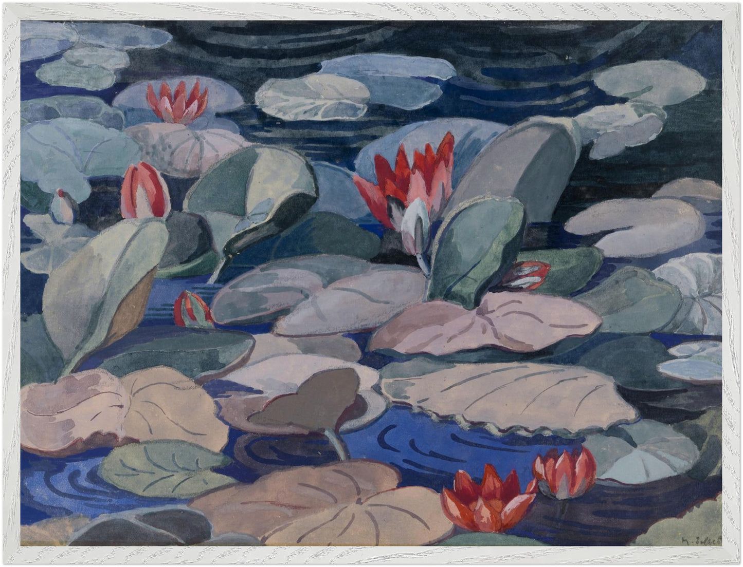 A Water-Lily Pond (c.1919) by Mainie Jellett in white gallery frame, large Irish modernist art print, 60×80 cm