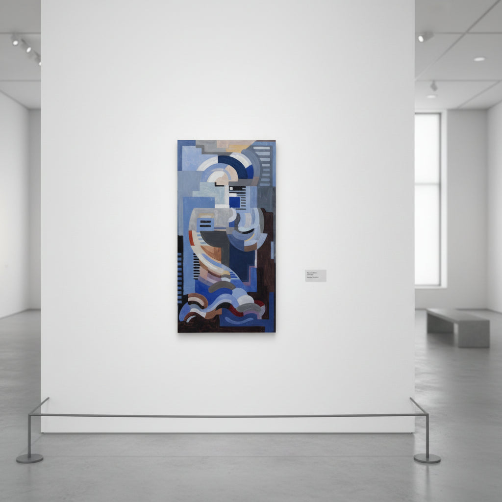 Abstract (1932) by Mainie Jellett displayed in a contemporary art gallery setting, white walls, soft museum lighting, premium fine-art presentation, ultra-realistic.