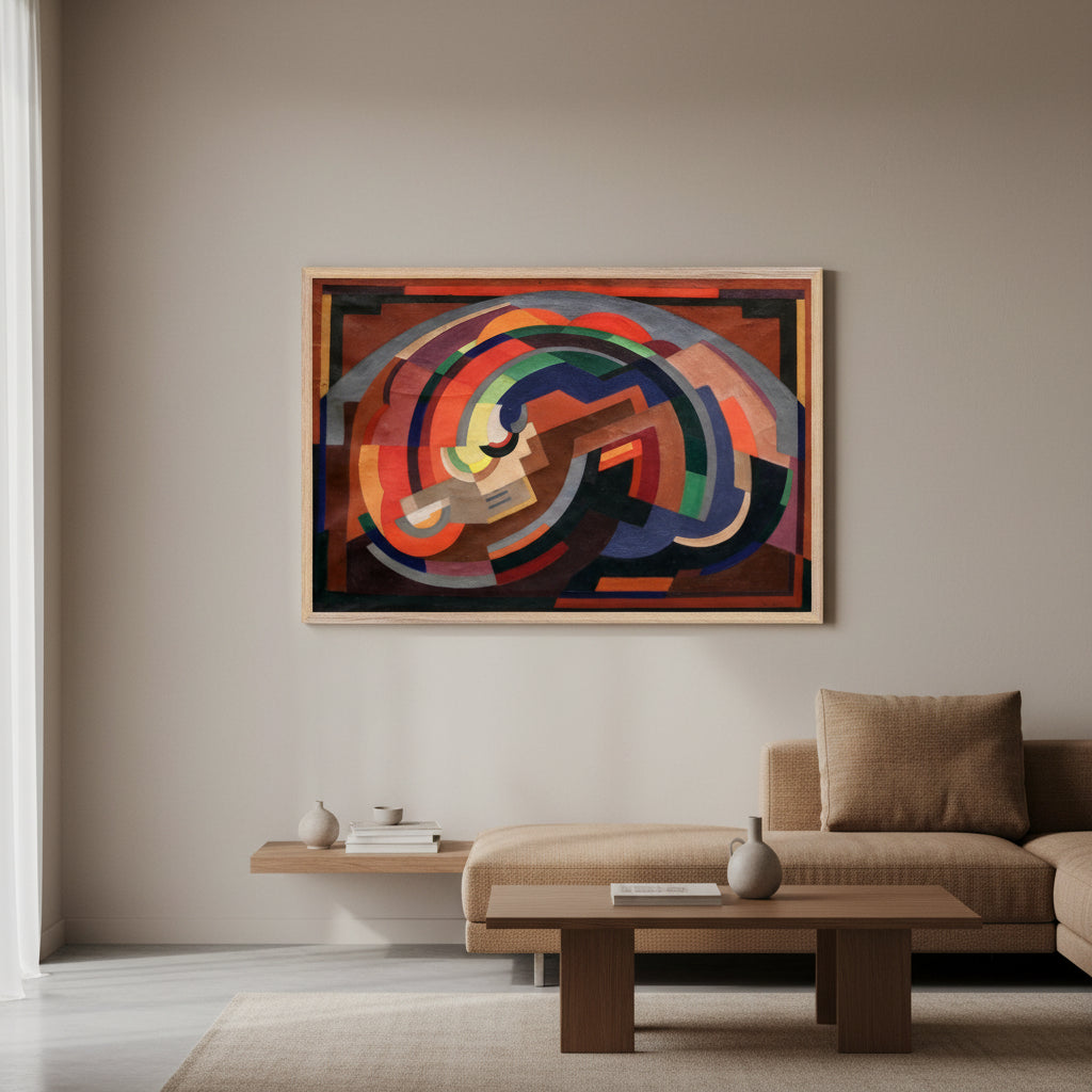Large framed print of Composition (c.1935) by Mainie Jellett in natural oak/ash, 60×90 cm, premium Irish abstract art.