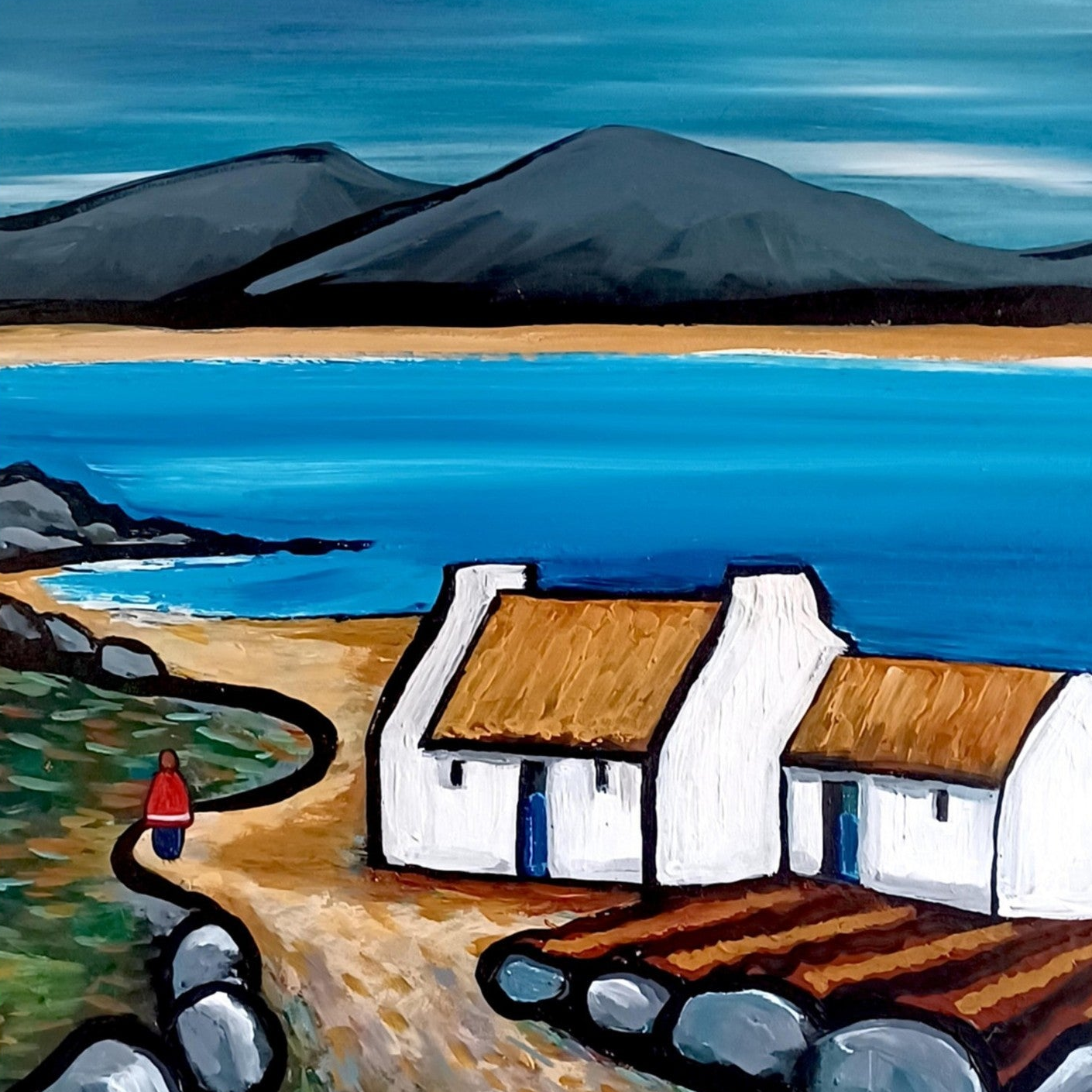 Connemara Lakes Cottage by Ó Maoláin, Irish landscape fine art print featuring a rural cottage by the water