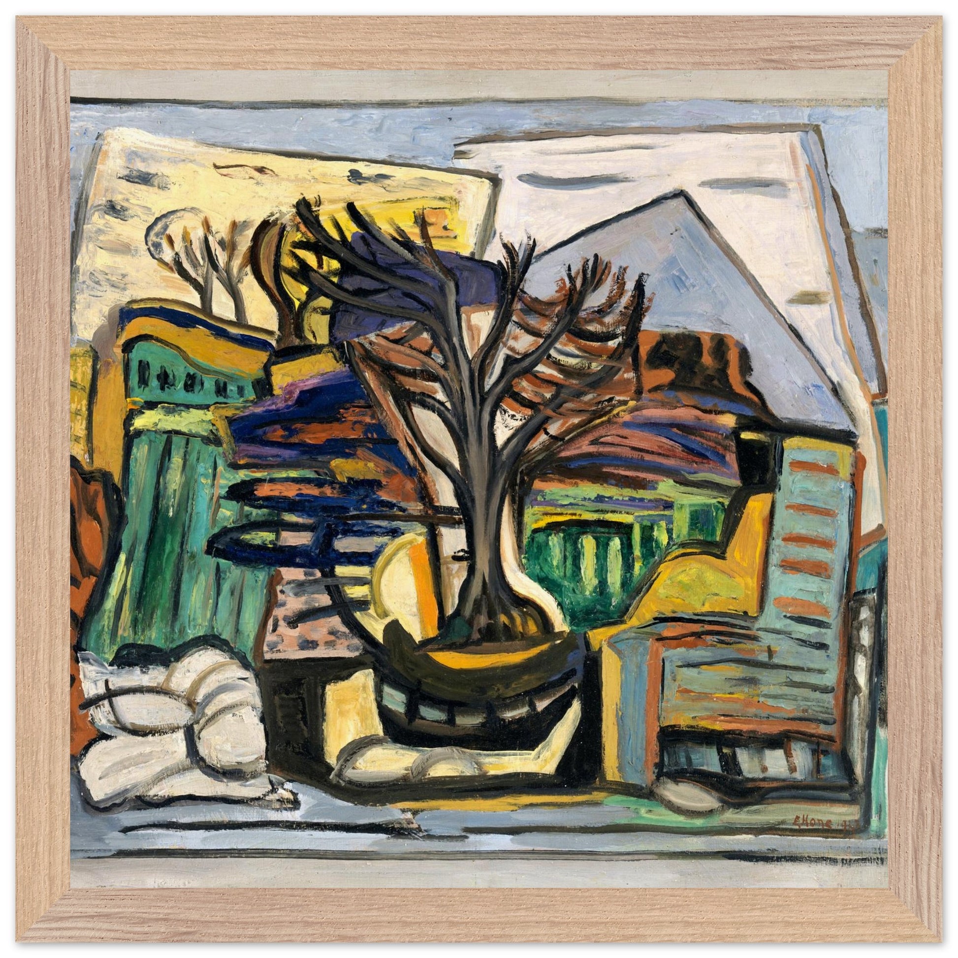 A Landscape with a Tree (1943) by Evie Hone – 30x30 cm framed Collector’s Edition in oak wood frame