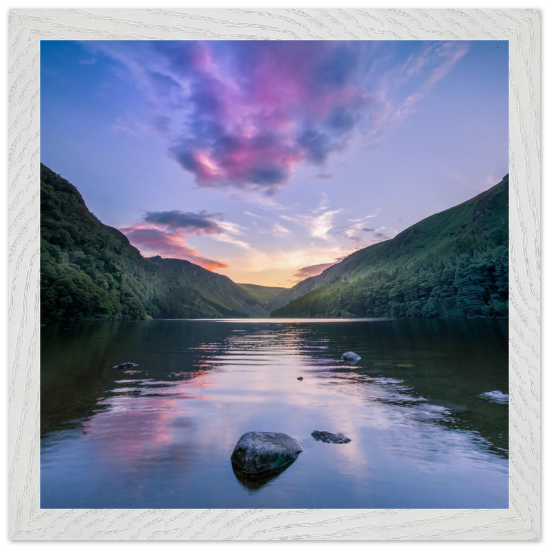 Glendalough at dusk premium Irish landscape wall art print in white gallery frame