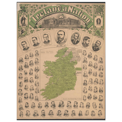 Close-up of high-quality museum-grade print showing fine details of Ireland map