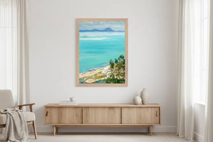 The Bay of Tunis, Morning by Sir John Lavery – framed Irish landscape and seascape art print in a refined neutral interior