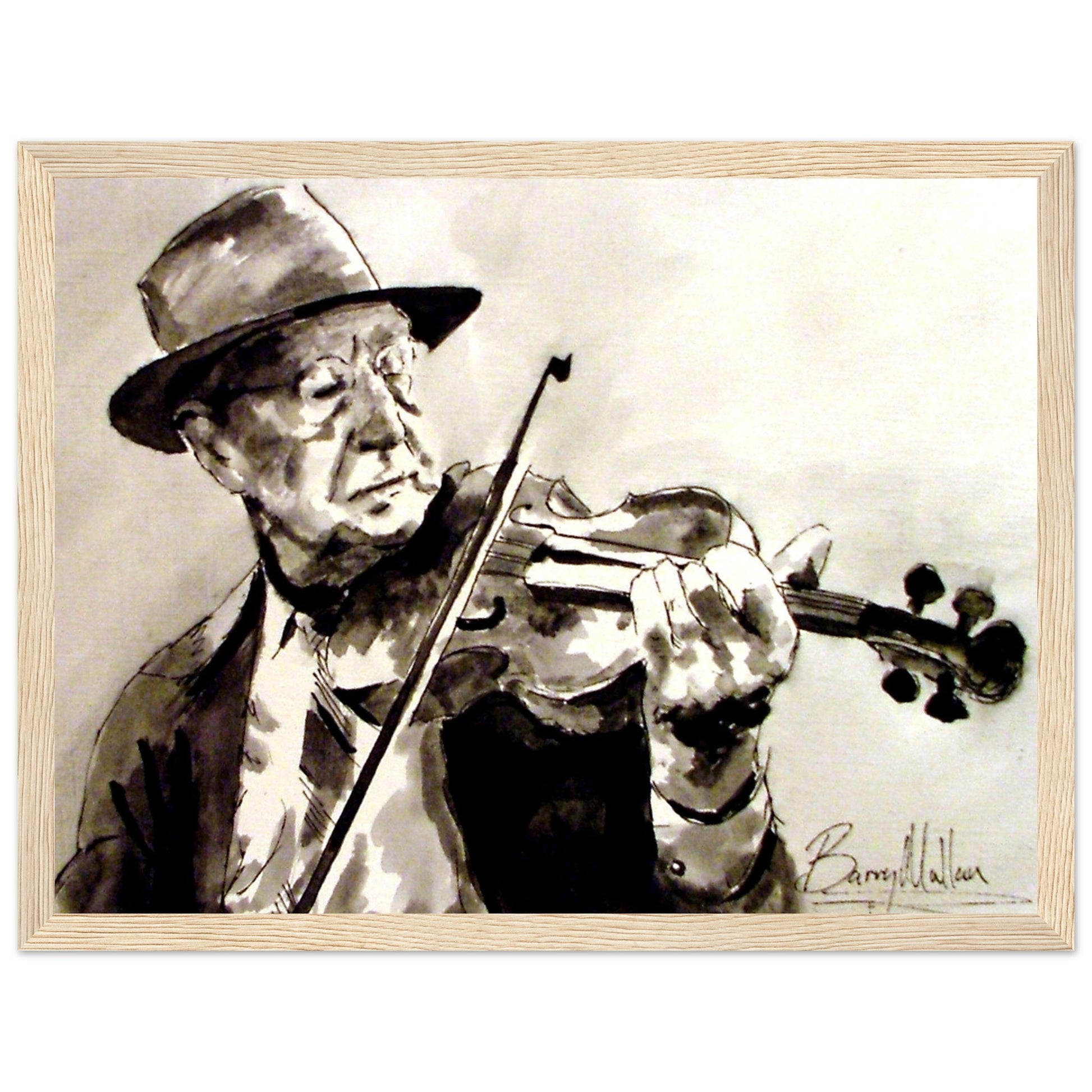 Framed Old Irish traditional fiddle player Gallery Edition wall art