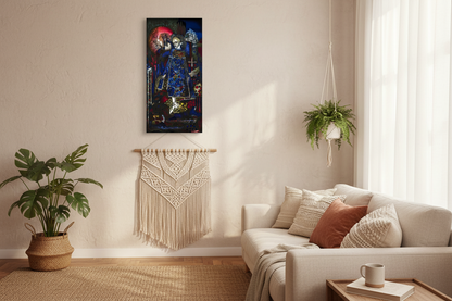 The Song of the Mad Prince (1917) – Harry Clarke Canvas Art Print Living room with a couch, plants, and wall art