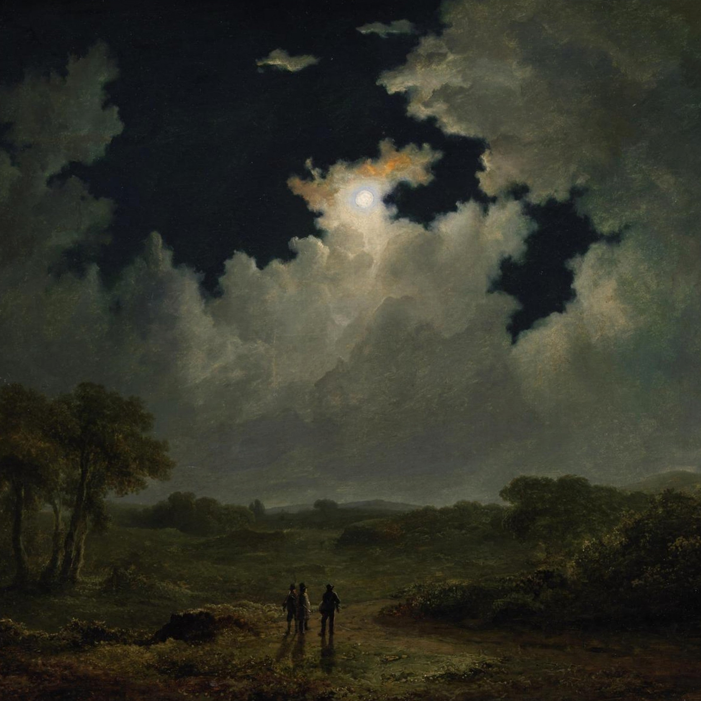 The Poachers (c.1830s) by James Arthur O’Connor – Irish Romantic moonlit landscape art print, 40×50cm