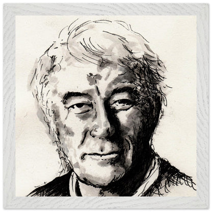Seamus Heaney portrait The Squat Pen by Irish artist Ó Maoláin, Collector’s Edition framed print, white gallery frame