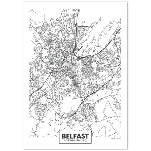 Belfast City Map Print, Modern Contemporary Framed Print
